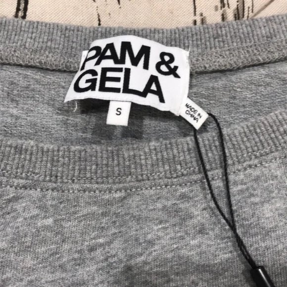 Pam & Gela Women's Sweater Gray Ruffle Hem Ripped - Picture 3 of 6